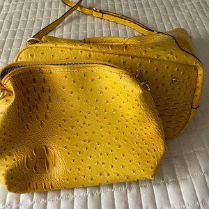 Mustard Color Ostrich Bag with A Smaller Bag